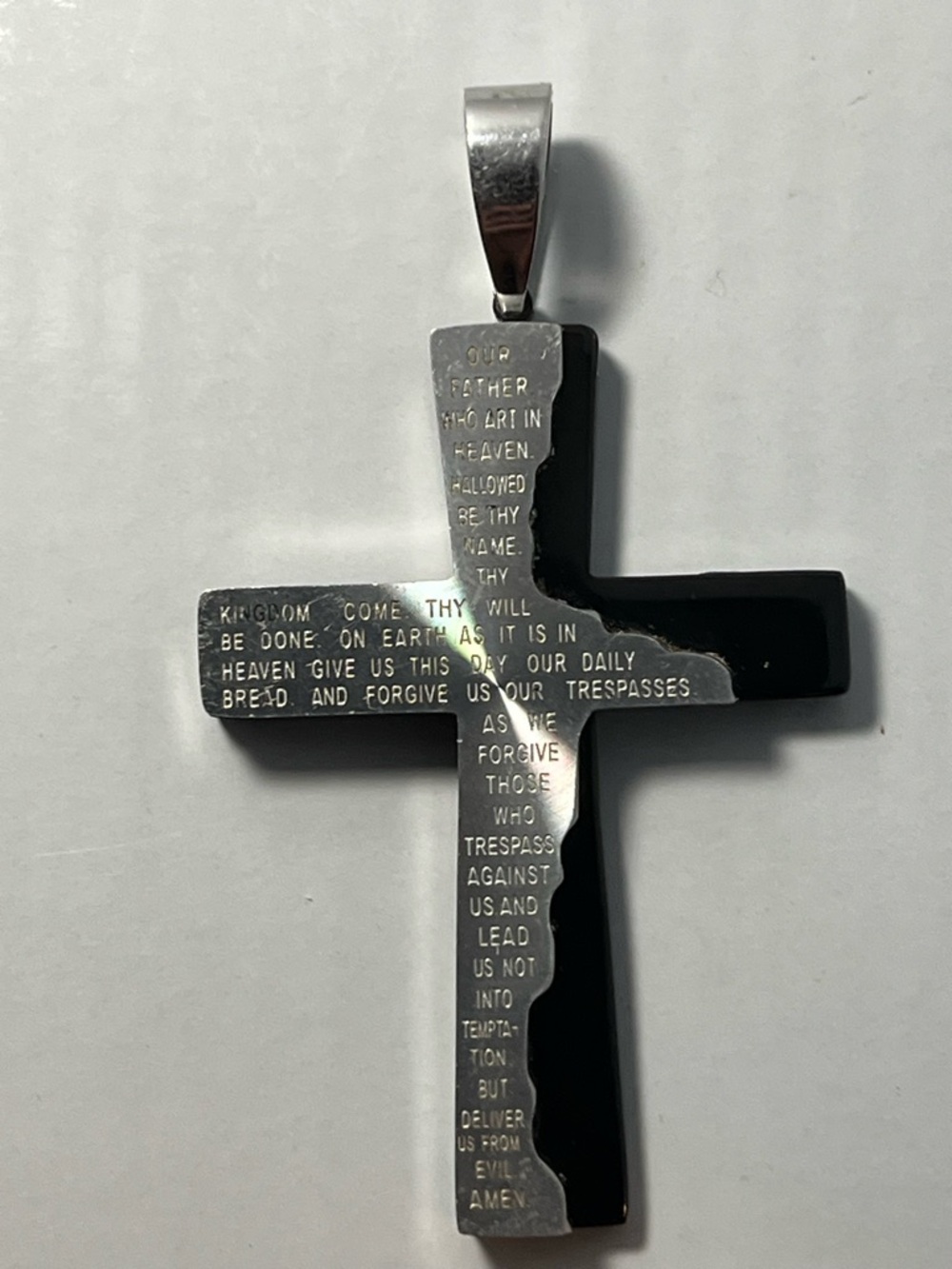 Source Unknown Black and Silver Engraved Cross Pendant
